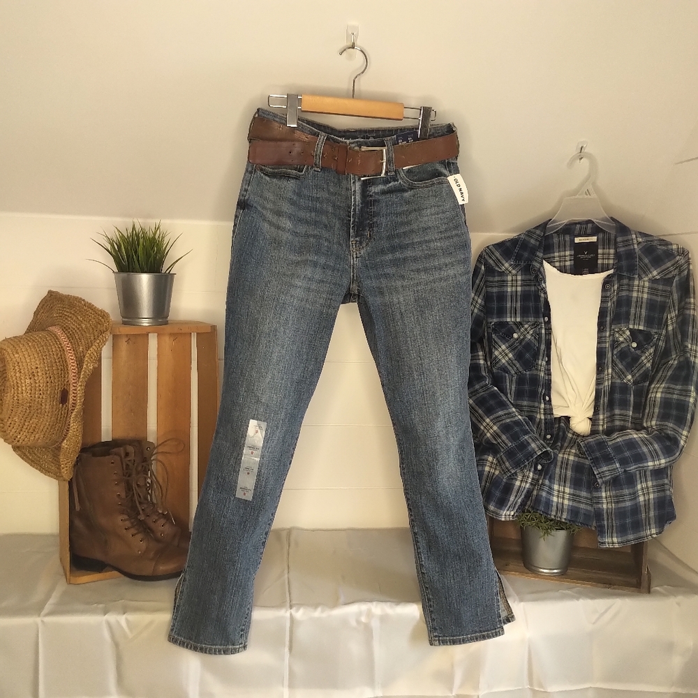 NWT Old Navy High Waisted OG Side-Slit Ankle Jeans